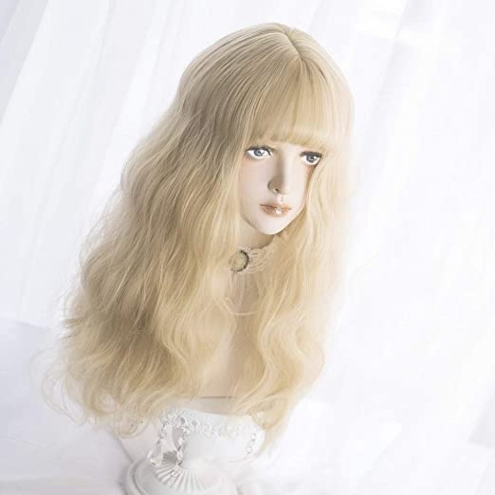 Long Wavy Wig Bangs - Natural Synthetic Hair